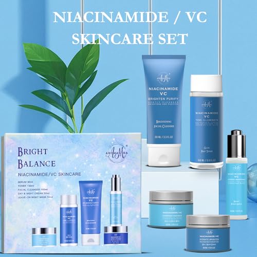 Skin Care Kit for Women, Hydrating Skincare Set Niacinamide+Vitamin C, Daily Routine 5 In 1 W/Facial Cleanser, Toner, Serum, Cream, and Mask, Fragrance-Free, Suit for All Skin Type - Image 6