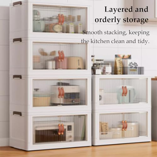 RUJHGL Plastic Storage Bins with Lids Floor Standing Storage Bins with Doors and Wheels Storage Bins Stackable White Nordic Style - Image 5