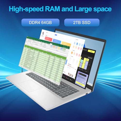 HP 17 Inch Laptop 2025, 17.3" FHD IPS Display, 64 GB RAM, 2 TB SSD, AMD Ryzen 5 7430U, AMD Radeon Graphics, Copilot-AI, Wi-Fi 6, Long Battery Life, Anti-Glare, Windows 11 Pro, w/Accessories - Image 5