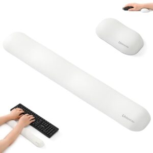UnivoColors Design-Wave Set of Wrist Rest,Artificial Sheepskin+Memory Foam+Ergonomic+Anti-Slip Gel, Resilience Support During Work and Gaming,Keyboard Accessory,White