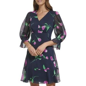 DKNY Women’s Dresses Dress, Navy/RASBRY MLT, 12
