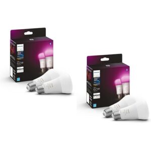 Philips Hue Smart 60W A19 LED Bulb – White and Color Ambiance Color-Changing Light – 4 Pack – 800LM – E26 – Indoor – Control with Hue App – Works with Alexa, Google Assistant and Apple Homekit