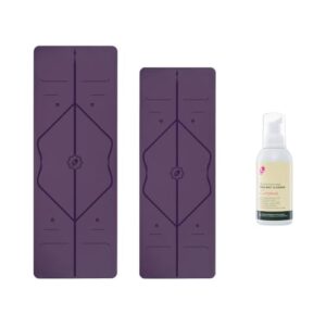 LIFORME Original Yoga Mat & Travel Mat & Ultimate Everyday Yoga Mat Cleaner – Bundle Pack -Patented Alignment System, Eco-Friendly, Non-Slip Warrior-Grip, Sweat Resistant, Comfortable – Purple/Purple