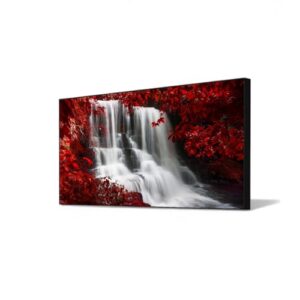 Waterfall Wall Art, Black Waterfall Wall,Wall Decor Burgundy, Red and Black Bedroom Decor, Fall Art, Forest Scene, Peaceful Art,Pictures for Living room,Ready to Hang (Black Frame, 69″ L x 39″ W)