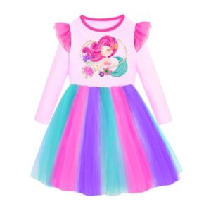 VIKITA Girls\’ Dresses Winter Long Sleeve Party Birthday Tulle Dresses for Toddler,LH2334 5T Pink