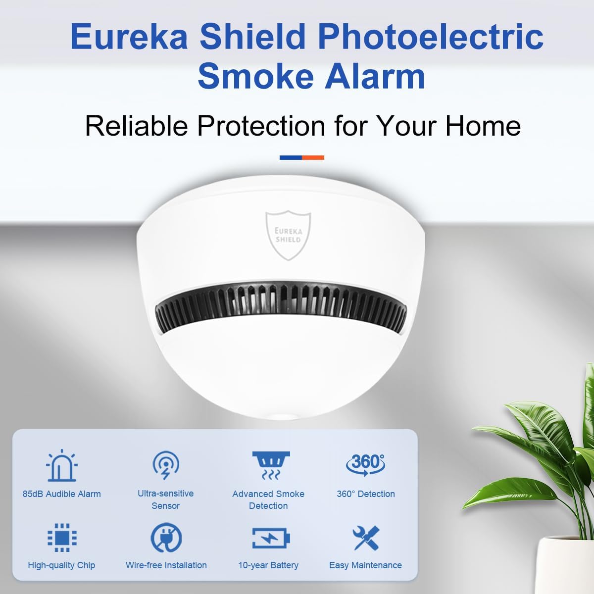10-Year Battery Smoke Detector for Home | 85dB Fire Alarm, Military-Grade Photoelectric Sensor Reduces 70% False Alarms | CE/UL Globally Certified | Easy Install (Adhesive/Screws) (1) - Image 2