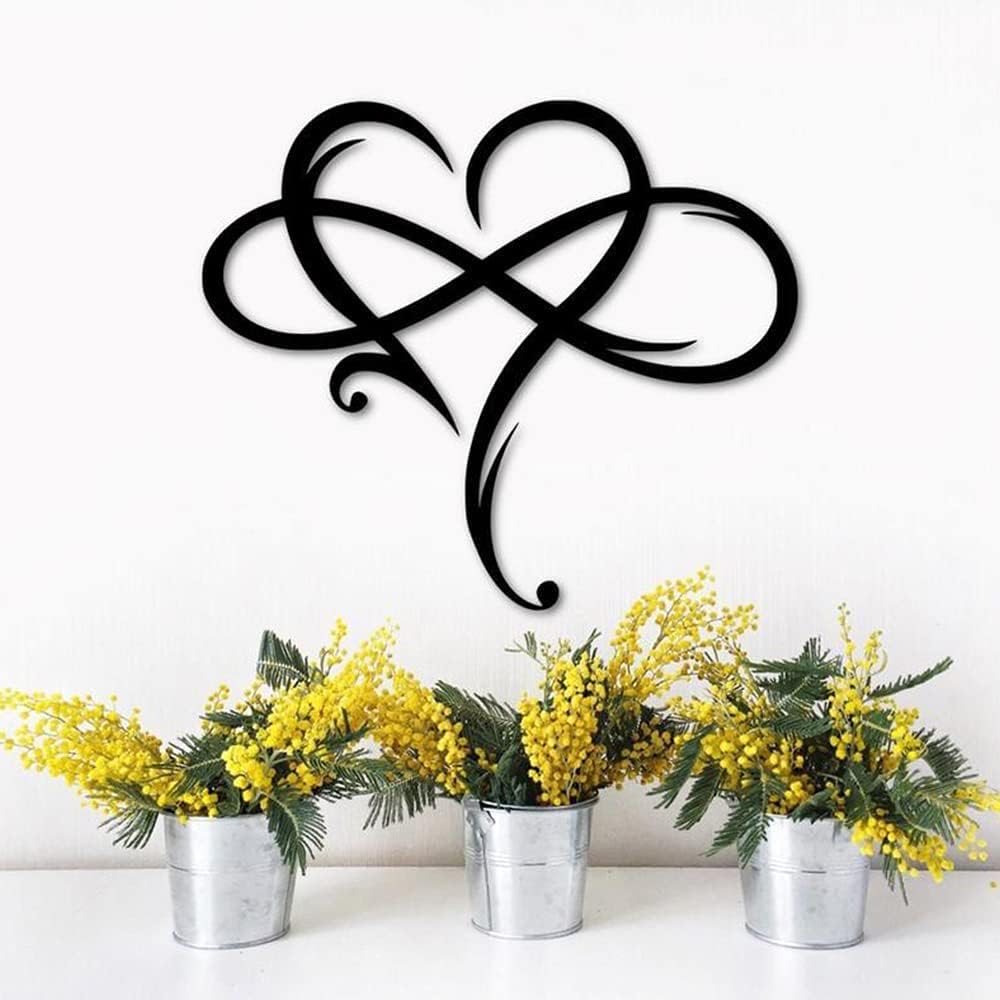 Infinity Heart Wall Decor, Unique Infinity Heart Metal Art Wall Decor Love Sign Steel Wall Plaques Bedroom Ornaments for Home Wedding Decor, Room Living Room Decoration (Black, 15.7x14inch) - Image 3