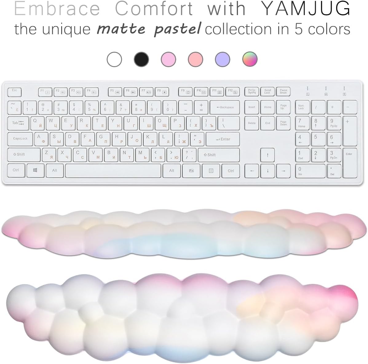 Cloud Wrist Rest Keyboard Palm Rest with Non-Slip Base for Computer Gaming Wrist Rest, YAMJUG Cloud Arm Rest Keyboard Wrist Pad Rainbow - Image 3