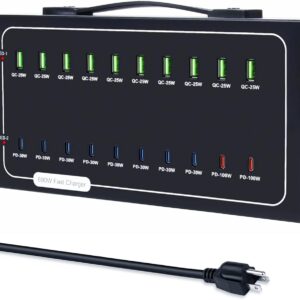 690W USB Charging Station, 20 Port Fast Charging Station for Multiple Devices, PD 100W USB C Charger Block, Smart Power Delivery & Multi Protection for Laptop MacBook iPhone, iPad, Tablet, and More