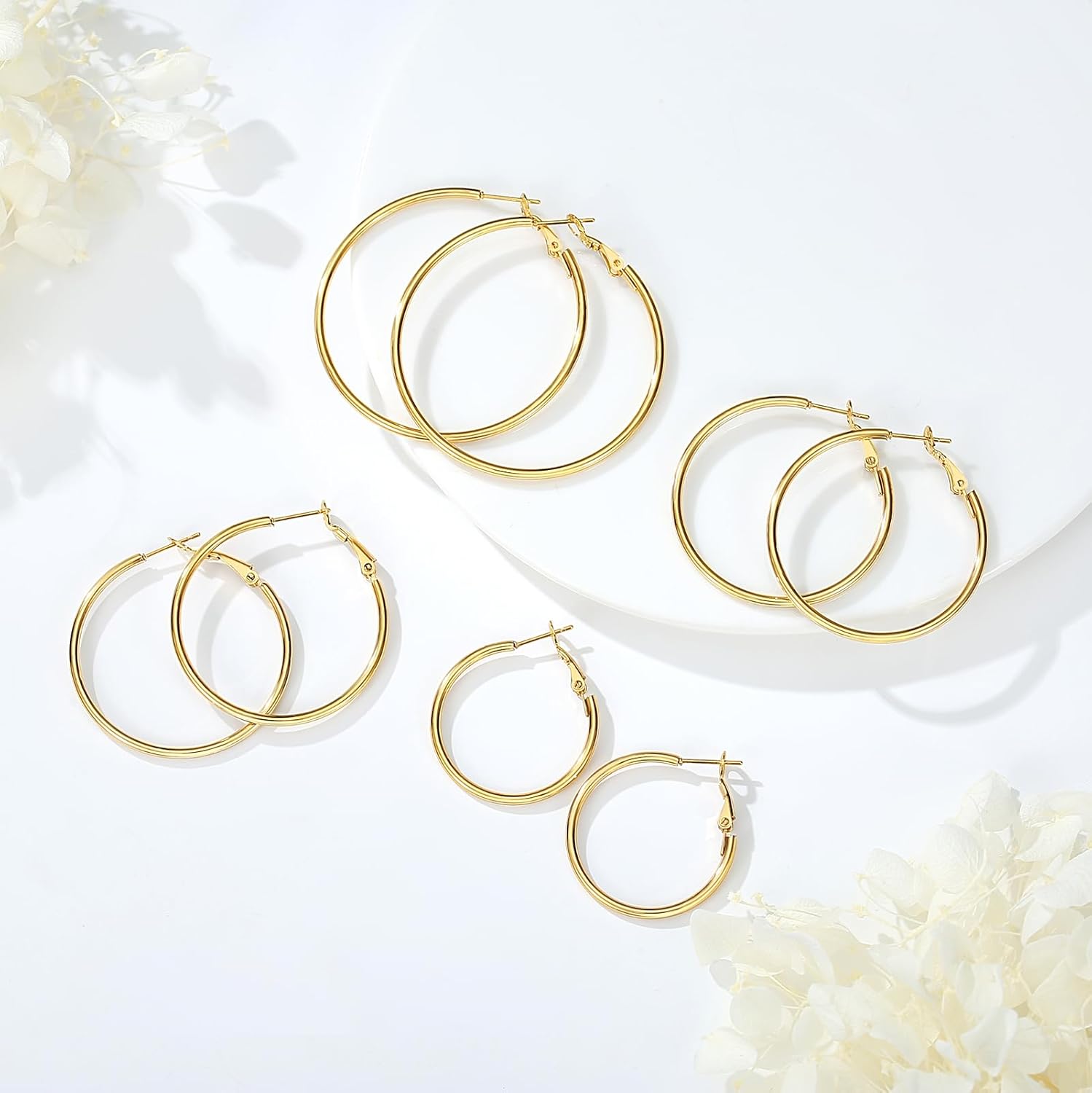 4 Pairs Silver Gold Hoop Earrings for Women | 14K Gold Plated Hoop Earrings Set Hypoallergenic Earring Lightweight Dangle Earrings Set - Image 7