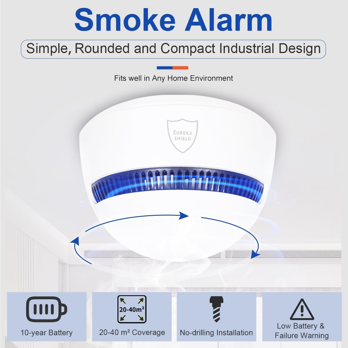 10-Year Battery Smoke Detector for Home | 85dB Fire Alarm, Military-Grade Photoelectric Sensor Reduces 70% False Alarms | CE/UL Globally Certified | Easy Install (Adhesive/Screws) (1) - Image 8