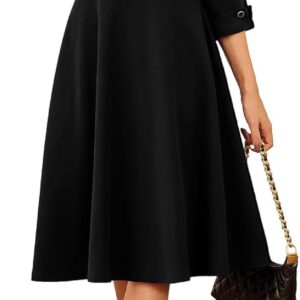GRACE KARIN Work Dresses for Women 2025 3/4 Sleeve Fit and Flare Business Midi Dress Classy Office Dresses with Pockets