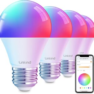 Linkind Smart Light Bulbs, Smart Bulb That Work with Alexa & Google Home, LED Light Bulbs Color Changing, 104 Preset Scene, Music Sync, A19 E26 2.4GHz RGBTW WiFi Bluetooth Light Bulb 60W, 800LM, 4Pack