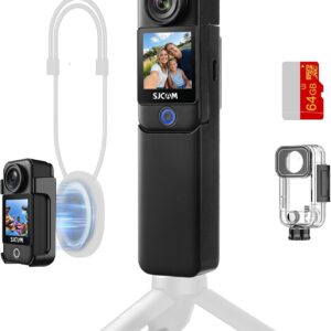 SJCAM C300 2IN1,4K Pocket Handheld Travel Camera,7Hour Power,154° Wide FOV Video Recording,6-Axis Stabilization,Dual-Touch Screen Body Camera,30M Waterproof,for YouTube Creators,Black 64G Card,Gifts