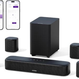ULTIMEA 7.1ch Virtual Surround Sound Bar, Sound Bar for Smart TV with 4 Surround Speakers, Peak Power 330W, Surround Sound System for TV, App Control, TV Soundbar with Subwoofer, Opt/AUX/BT, Aura A40