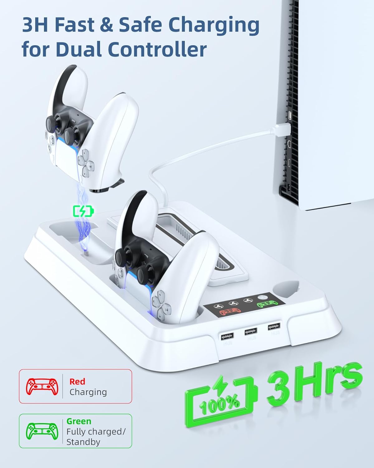 Lictin Cooling Station and Console Stand for PS5/Pro/Slim, Controller Charging Station for PlayStation 5 Console, PS 5 Stand with Controller Charger for Disc & Digital, PS5 Holder with Cooling Fan - Image 3