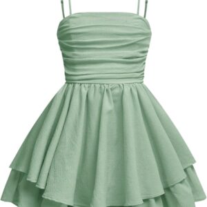 SHENHE Girl’s Smocked Ruched A Line Swing Dress Layered Tie Shoulder Flowy Cami Short Dress