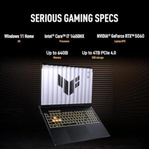 ASUS TUF F16 2025 Gaming Laptop – NVIDIA GeForce RTX 5060 | Intel 16-Core i7-14650HX | 16″ FHD+ 165Hz Display | Windows 11 Pro | 32GB DDR5 RAM + 1TB SSD | RGB Backlit Keyboard | Wi-Fi 6E
