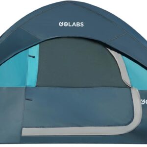 Golabs CT1 2 Person Camping Tent, Easy Set Up in 3 Mins, PU1500mm Waterproof w/Mesh Top & Door with Ventilation, Lightweight 4.4lbs Portable Family Tent with Carry Bag &Interior Storage Pockets &Hook