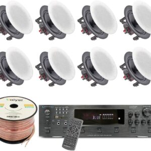 Vaiyer Home Theater System Kit, 6-Channel 6000 Watts Bluetooth Amplifier with 6.5″ 8 Qty of 200 W Each in-Wall in-Ceiling Frameless Speakers & 16 Gauge 500 ft. Speaker Wire Surround Sound System