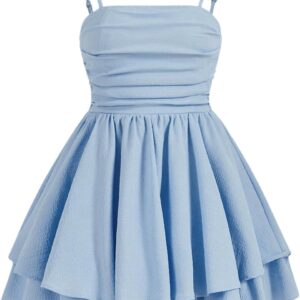 SHENHE Girl’s Smocked Ruched A Line Swing Dress Layered Tie Shoulder Flowy Cami Short Dress