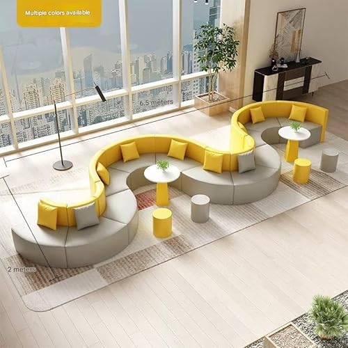 Leather Lounge Sofa Set with Round Table - Creative Breakroom Furniture, Curved Reception Seating for Office, Waiting Area, Minimalist Modern Design D - Image 2