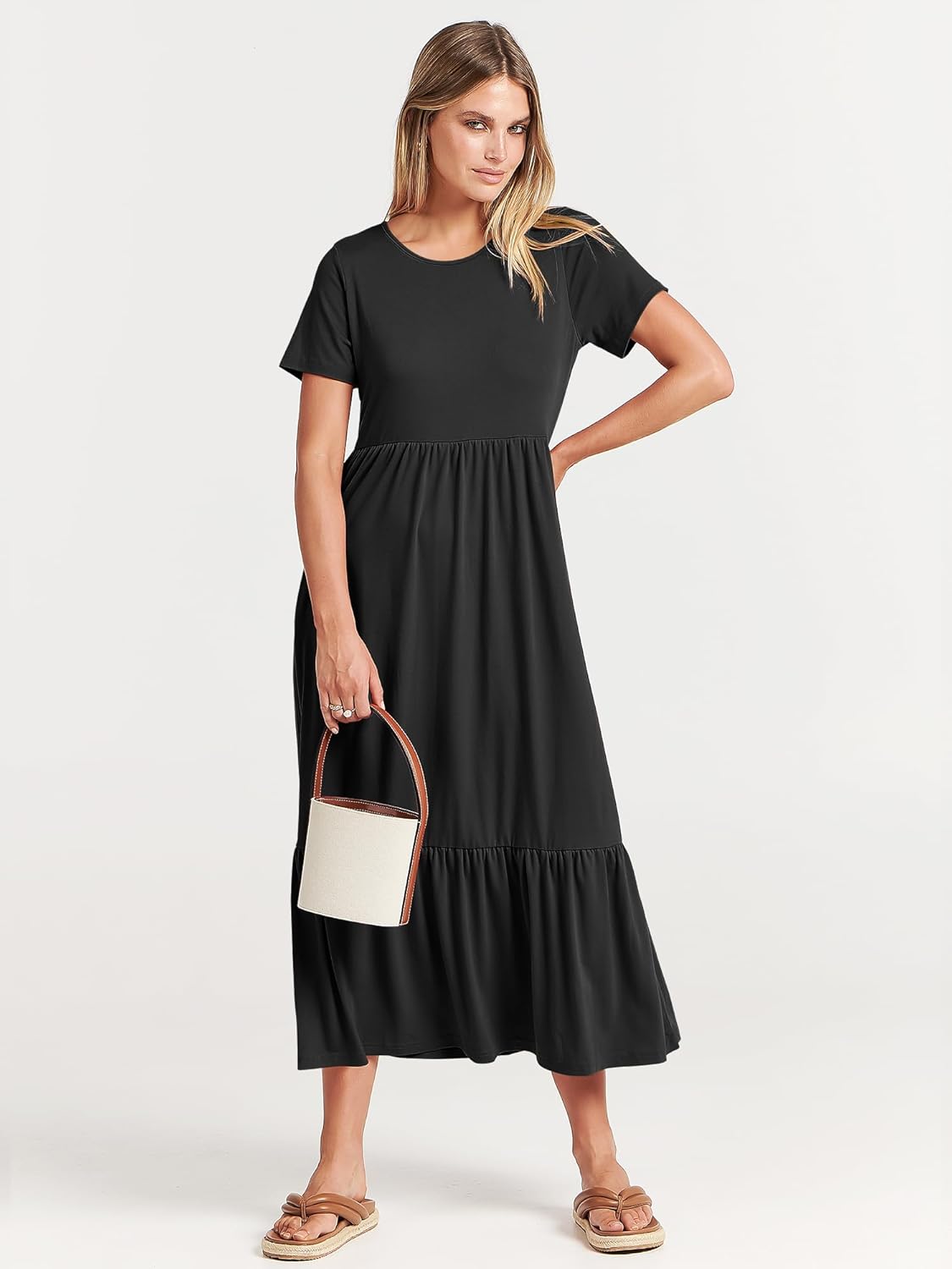 ANRABESS Womens 2026 Summer Casual Maxi Dress A line Tiered Flowy Short Sleeve Crewneck T Shirt Beach Travel Long Dresses - Image 8