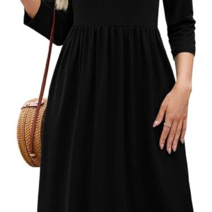 Heymoments Women’s Casual 3/4 Sleeve Midi Dress Crewneck A Line Tiered Flowy Loose Travel Long Dresses with Pockets