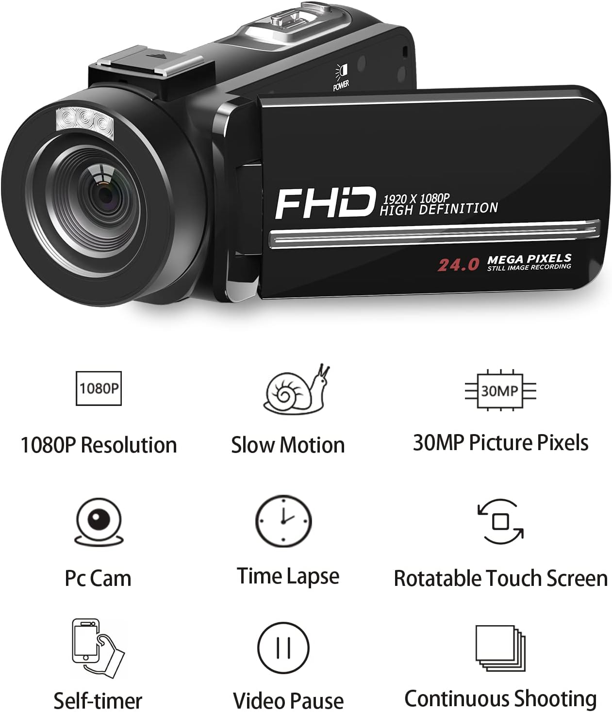 Video Camera, 1080P 30MP Camcorder IR Night Vision Vlogging Camera for YouTube,3.0" LCD Screen 18X Digital Zoom Recorder Camera with Remote Control, Microphone, Mini Tripod, 2 Battries, 32GB SD Card - Image 3
