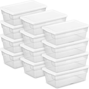 Sterilite 12-Pack 6 Quart Storage Box, Stackable Clear Plastic Bins with Snap-On Lids – Heavy-Duty Organizing Containers for Closet, Bathroom, and Office