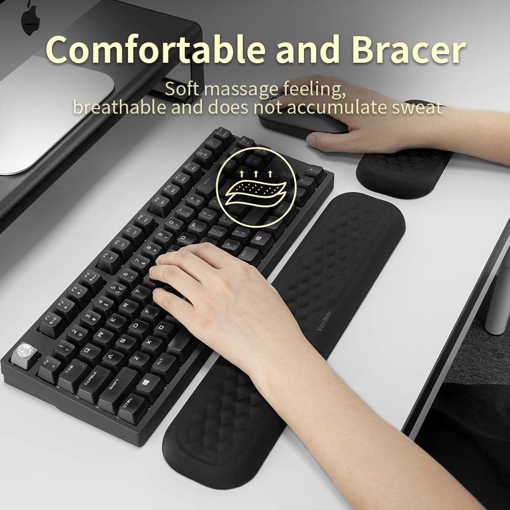 Vaydeer 60%-75% Keyboard Wrist Rest, Memory Foam Hand Rest Support Pad Padded for Office, Computer, Laptop, Mac Typing and Wrist Pain Relief and Repair(14.17inch,Black) - Image 3