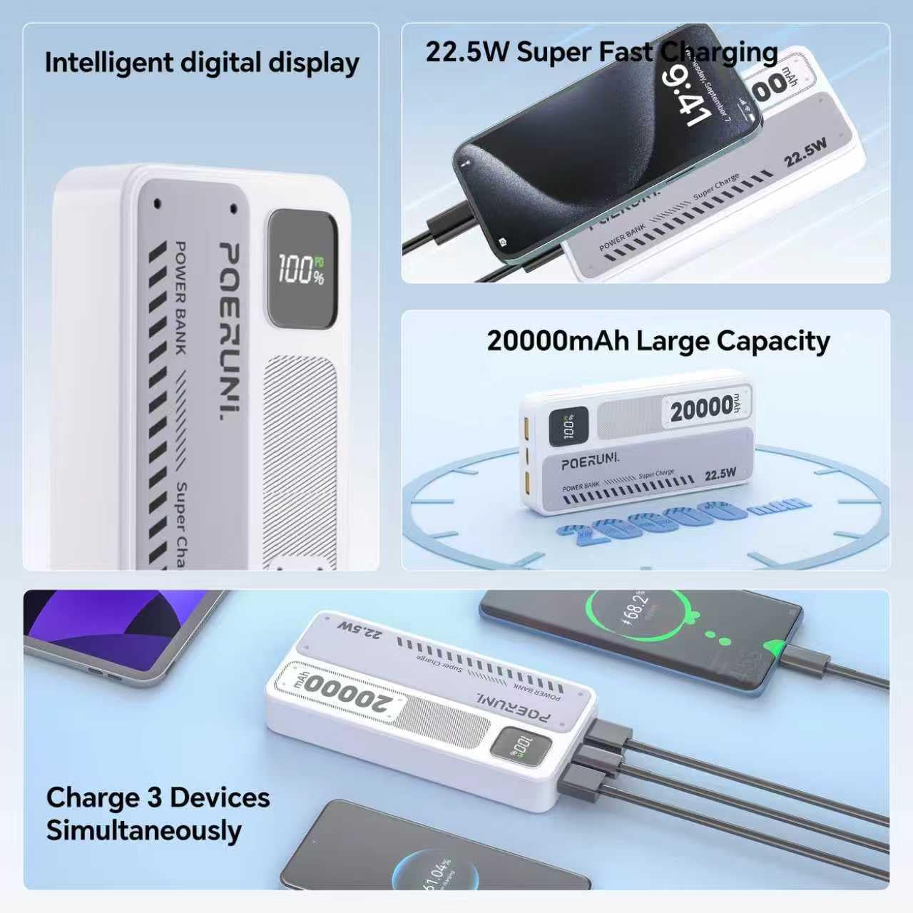 20000mAh Portable Charger with Digital Display - 22.5W Super Fast Charging, Compact Power Bank for iPhone, Android, Tablet, PSP | FAA Compliant Air Travel Safe - Image 4