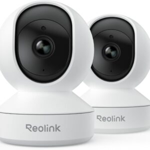 REOLINK Home Security Camera System, 4MP HD Plug-in Indoor WiFi 6 Pan Tilt Pet Camera, Baby Monitor, Night Vision, 2 Way Talk, Smart Human/Pet Detection, Local microSD Card Storage, E1(2 Pack)