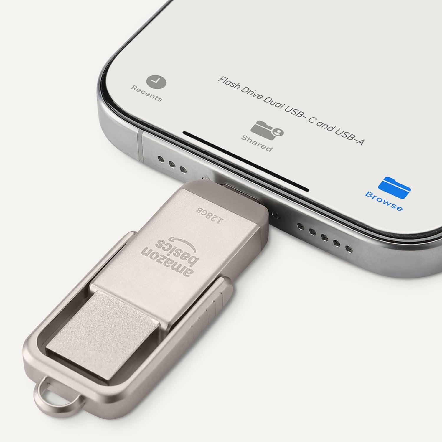 Amazon Basics USB Flash Drive, Thumb Drive Memory Stick with USB C and USB A Dual Ports, 128GB, Champagne Silver - Image 3