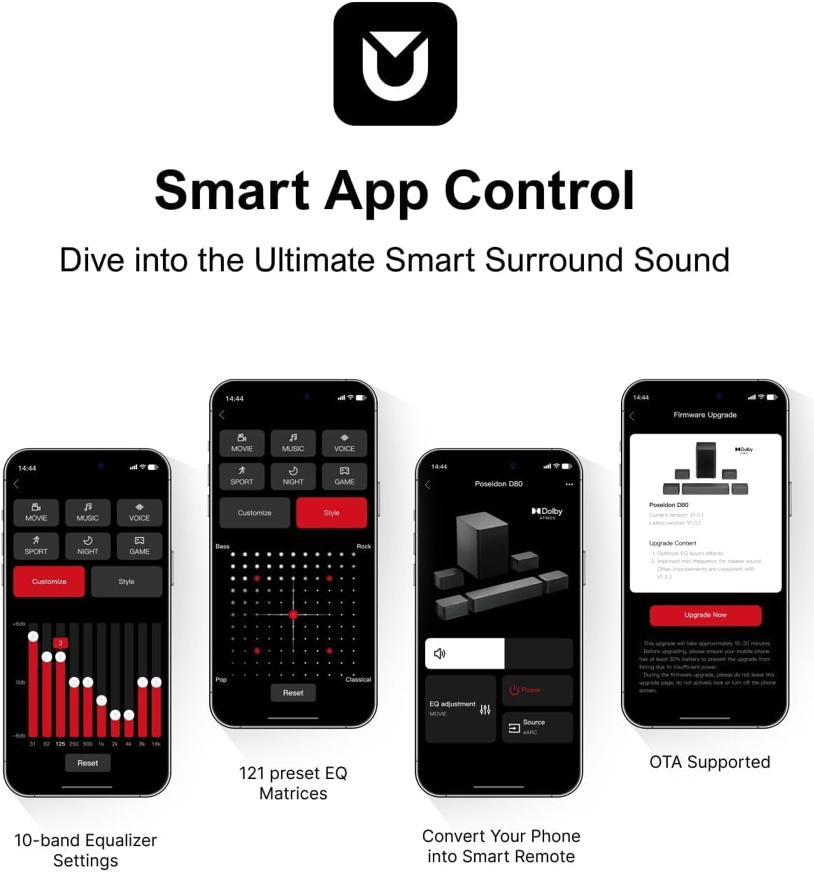 ULTIMEA 7.1 Surround Sound System for TV with Dolby Atmos, 460W Sound Bar for TV with 6.5" Subwoofer, APP Control, 4 Wired Surround Speakers, Home Theater Sound System, Poseidon D80 (2025 Upgrade) - Image 6