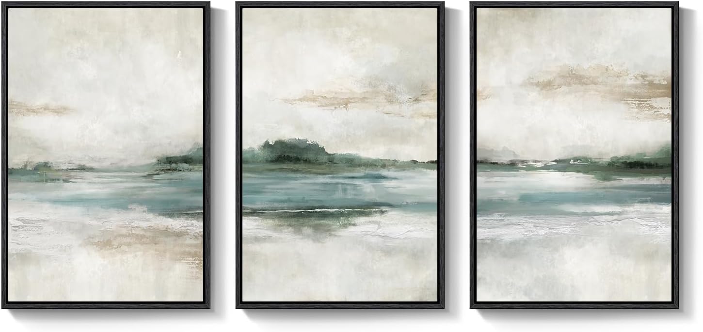 Large Framed Abstract Nature Landscape Wall Art for Living Room, Set of 3 Modern Canvas Prints Paintings Artwork for Walls, Green Lake Pictures for Hallway, Dining Room, Office Wall Decor 24x36 Inch - Image 9