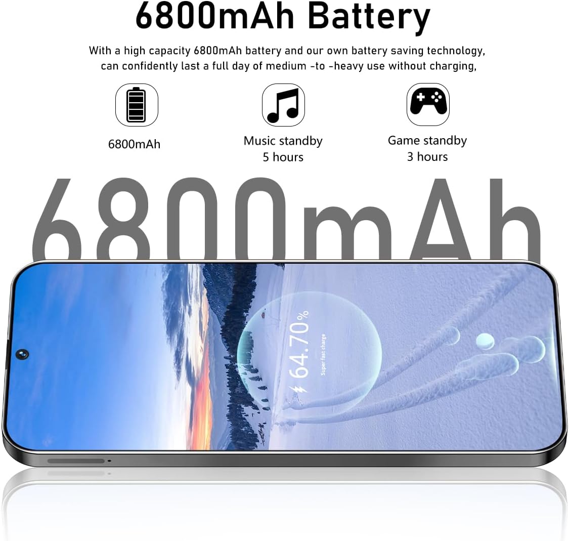 E50 Ultra Unlocked 5G Phone 2025 Android 13 Smartphone 48MP+108MP Dual Camera 6.8-inch HD Display 12GB RAM+512GB Storage 10-Core Dual-SIM Smartphone 6800mAh Long-Lasting Battery Android Phone(Black) - Image 4