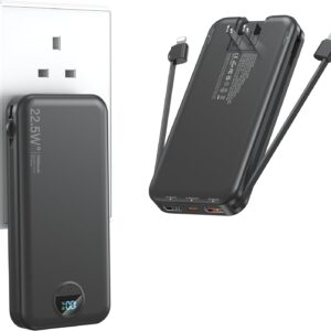 Portable Charger with Wall Plug, 12000mAh USB C Power Bank Fast Charging, External Battery Pack with Built in Cables, Digital Display, 5 Output 4 Input for iPhone Android Cell Phone Tablet