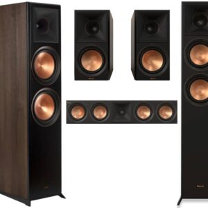 Klipsch Reference Premiere RP-8000F II 5.0 Home Theater Pack, Bundle with 2X RP-8000F II 8″ Floorstanding Speaker, RP-504C II Center Channel Speaker, 2X RP-600M II Bookshelf Speaker, Walnut