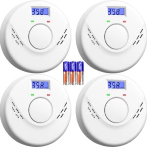 Smoke and Carbon Monoxide Detector, Battery Operated Fire Alarm with LCD Display & Test/Reset Button, Portable Photoelectric CO Smoke Detector Combo for Home, Apartment, RV & Travel (4 Pack)