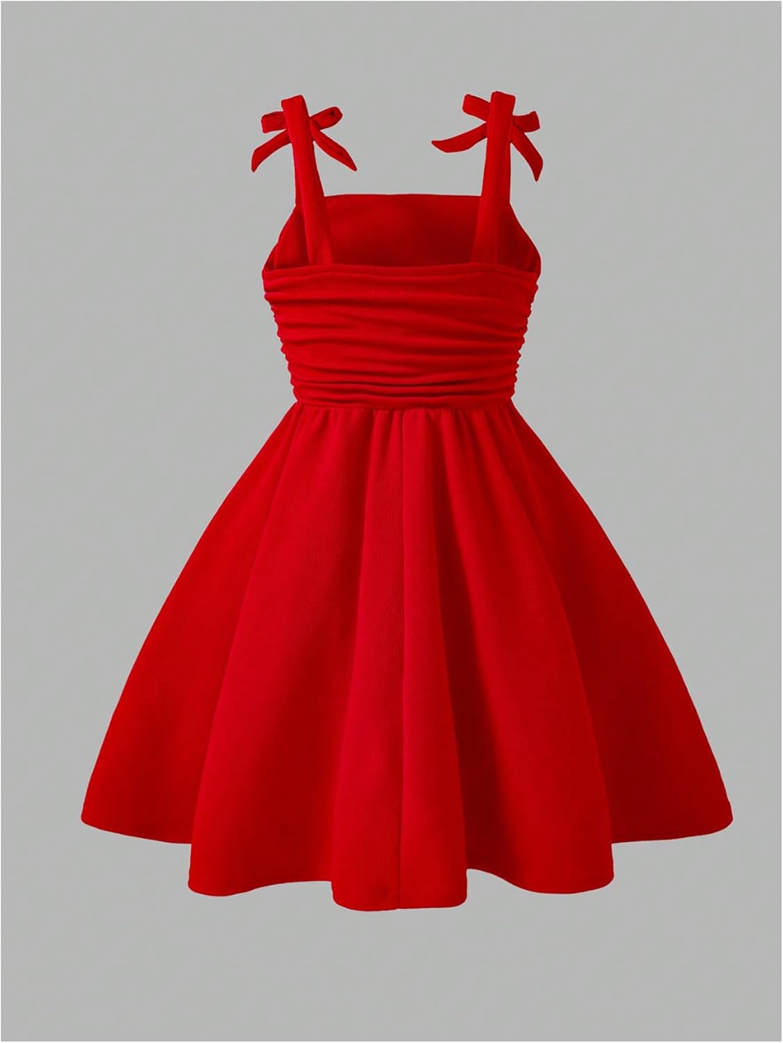 WDIRARA Girl's Bow Sleeveless A Line Mini Dress Ruched Ruffle Swing Cami Dresses - Image 2