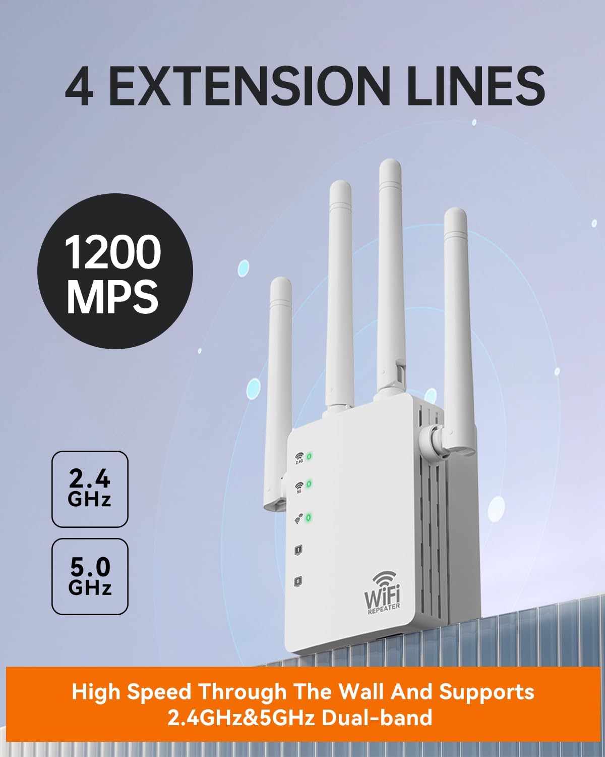 WiFi Extender with Ethernet Port, Covers Up to 13888 Sq.ft and 150+ Devices, WiFi Extender Signal Booster with Dual Band 5GHz/2.4GHz, Antennas, Ethernet Port & EasyMesh, 1-Tap Setup - Image 2