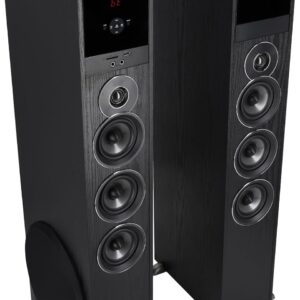 Rockville TM150B Powered Home Theater Tower Speaker System, Black, 1000W, 10″ Subwoofers, Bluetooth, USB/SD Playback, FM Radio, Remote Control, Karaoke Ready, Perfect for Home Entertainment