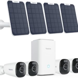 REOLINK 4K Security Cameras Wireless Outdoor System, Encrypted 1 Year Local Storage, Color Night Vision, 2.4/5GHz Wi-Fi, AI Detection, No Monthly Fee, Home Hub with 4X Eco Ultra+Solar Panel