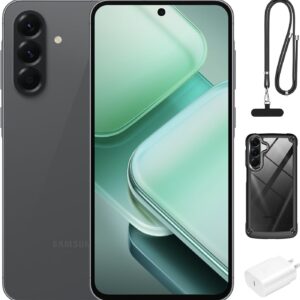 Samsung Galaxy A56 5G Unlocked Smartphone, 12GB RAM 256GB Storage, Android 15 Phone, 6.7″ AMOLED, Quad Camera, 24Hr Battery, 2025 International Model, Graphite, Bundle 25W Fast Charger, Case & Lanyard