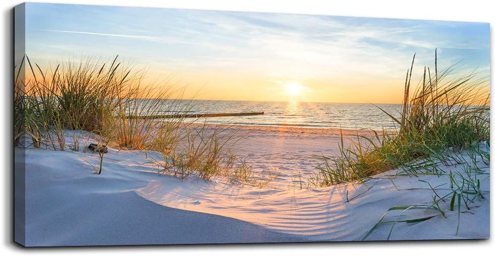 Canvas Wall Art For Living Room Super Large Size Wall Decor For Office Canvas Art Framed Pictures Artwork Blue Sun Beach Grass Ocean Landscape Paintings Bedroom Decor Seascape Draw Home Decorations - Image 9