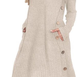 OFEEFAN Fall and Winter Tunic Dress with Pockets Long Sleeve Crew Neck Buttons Side