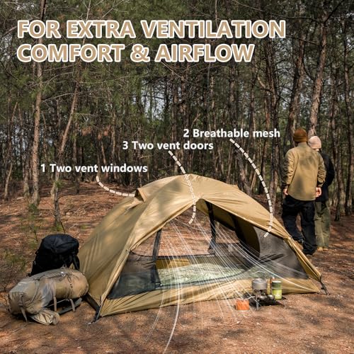 BISINNA Backpacking Tent 2 Person Lightweight Camping Tent Waterproof 3 Season with Aluminum Pole for Outdoor Mountaineering Hiking Travel (Brown) - Image 6