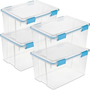 Sterilite 4-Pack Gasket Box, Weather-Resistant Storage Bins with Latching Lids, 54 Quart – Heavy-Duty Organizing Containers for Closet, Bathroom, and Office