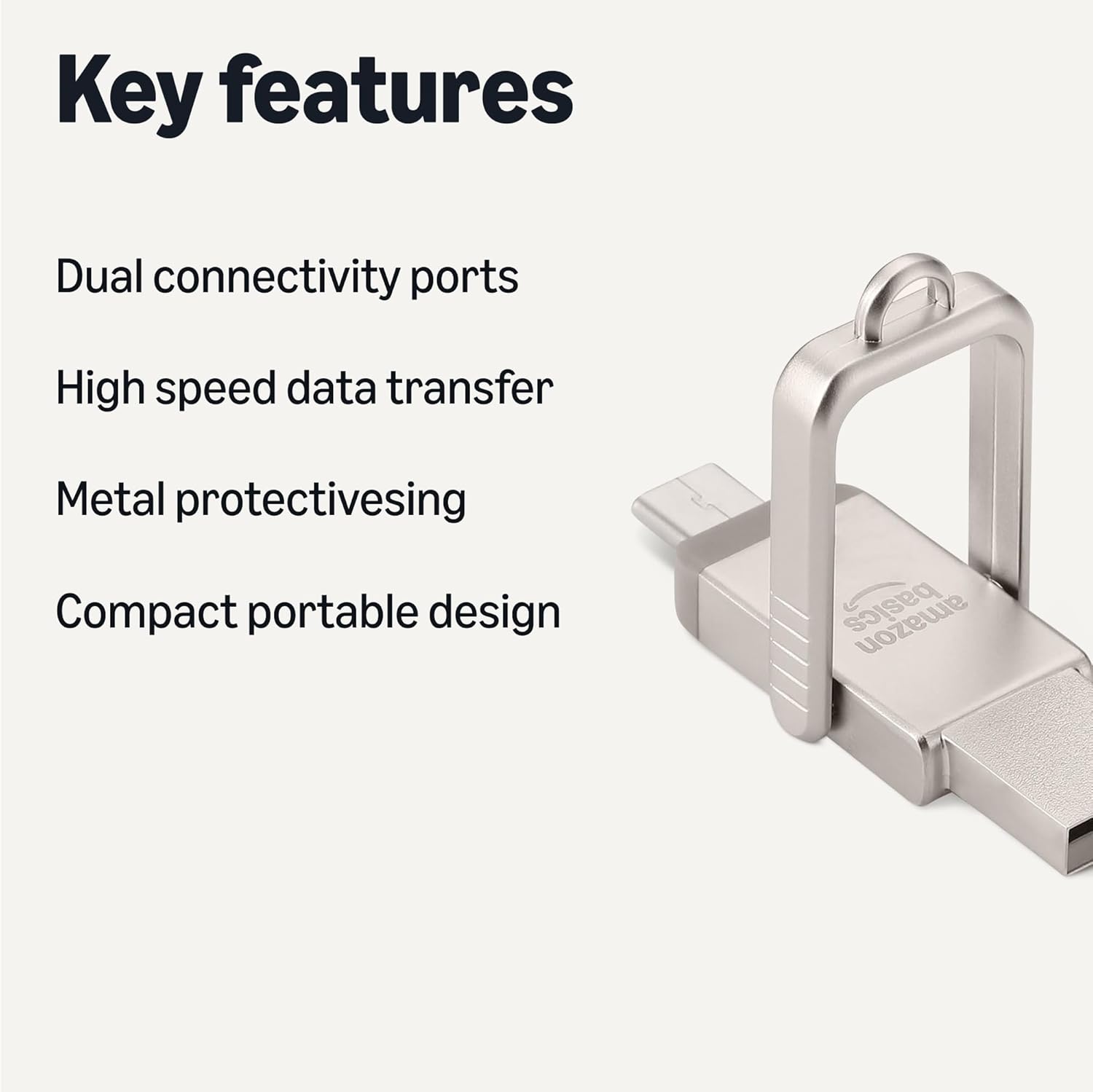 Amazon Basics USB Flash Drive, Thumb Drive Memory Stick with USB C and USB A Dual Ports, 128GB, Champagne Silver - Image 2